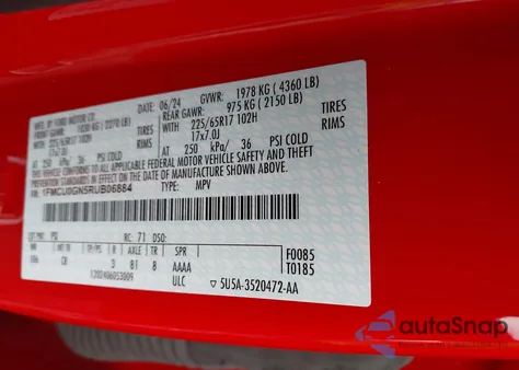 2024 Ford Escape Active из США, поврежденный, VIN 1FMCU0GN5RUB06884